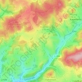 Topografische Karte Oberkotten, Höhe, Relief