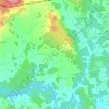 Topografische Karte Parada, Höhe, Relief