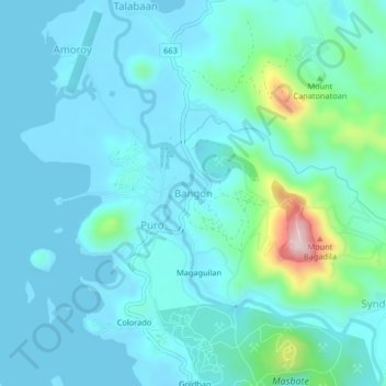 Topografische Karte Bangon, Höhe, Relief