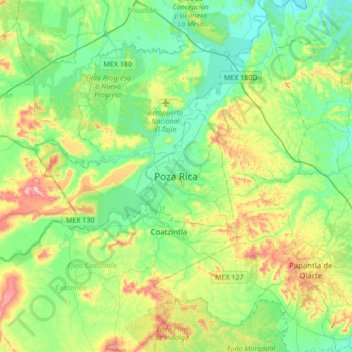 Topografische Karte Poza Rica, Höhe, Relief