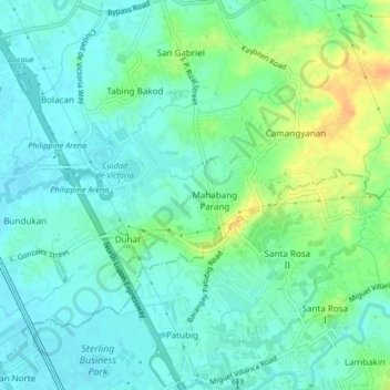 Topografische Karte Mahabang Parang, Höhe, Relief