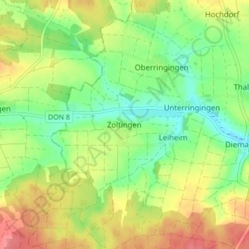 Topografische Karte Zoltingen, Höhe, Relief