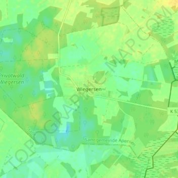 Topografische Karte Wiegersen, Höhe, Relief
