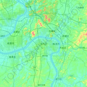 Topografische Karte Tianyuan, Höhe, Relief