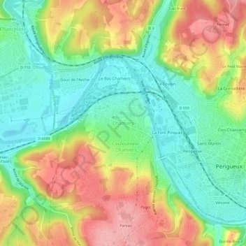 Topografische Karte Chamiers, Höhe, Relief