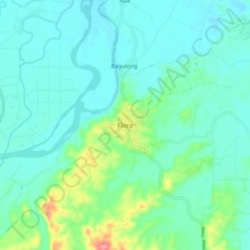 Topografische Karte Flora, Höhe, Relief