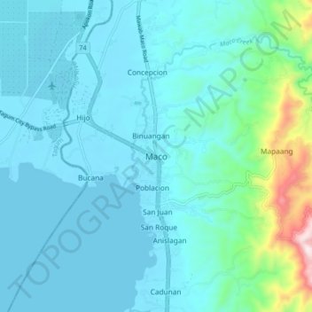 Topografische Karte Maco, Höhe, Relief