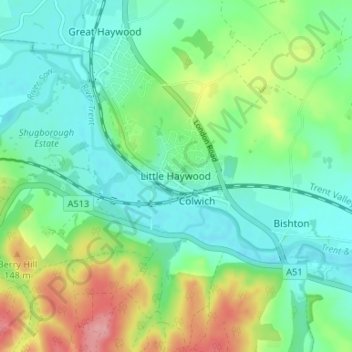 Topografische Karte Little Haywood, Höhe, Relief