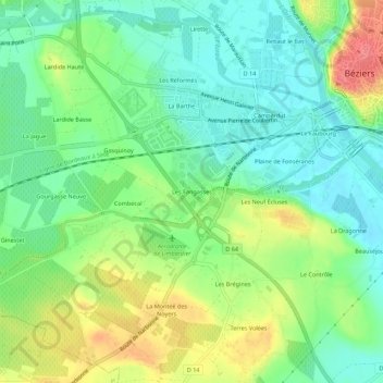 Topografische Karte Les Fangasses, Höhe, Relief