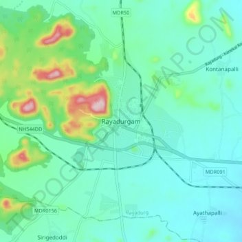 Topografische Karte Rayadurg, Höhe, Relief