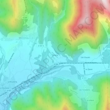 Topografische Karte Blaigny, Höhe, Relief