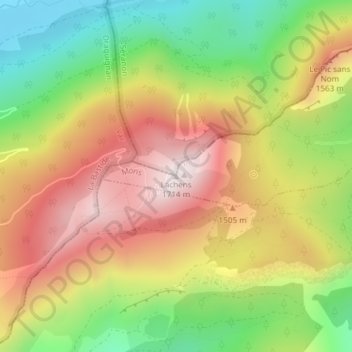 Topografische Karte Lachens, Höhe, Relief