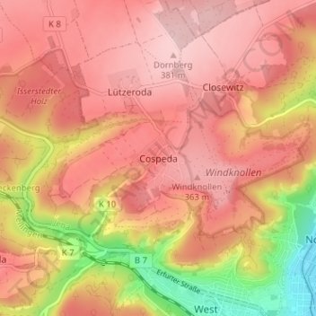Topografische Karte Cospeda, Höhe, Relief