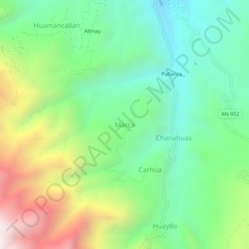 Topografische Karte Marca, Höhe, Relief