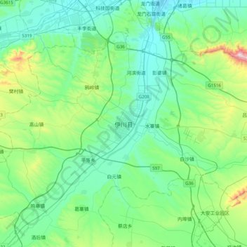 Topografische Karte 伊川县, Höhe, Relief