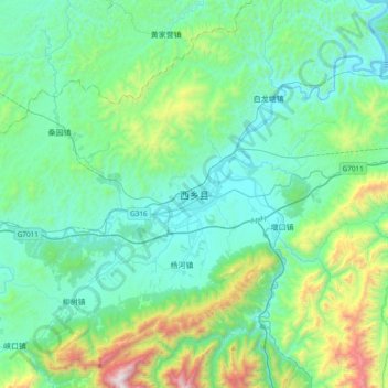 Topografische Karte 西乡县, Höhe, Relief