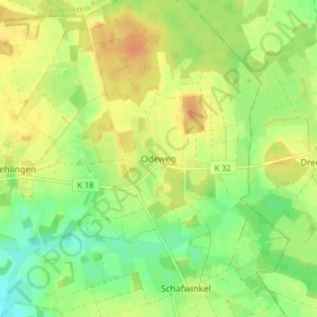 Topografische Karte Odeweg, Höhe, Relief