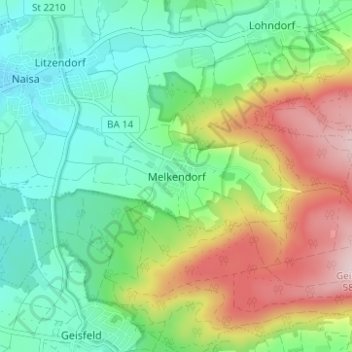 Topografische Karte Melkendorf, Höhe, Relief