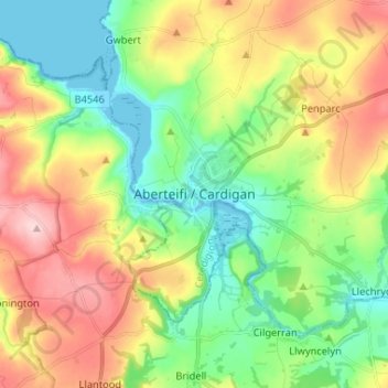 Topografische Karte Cardigan, Höhe, Relief