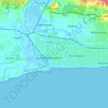 Topografische Karte Littlehampton, Höhe, Relief