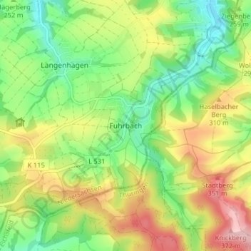 Topografische Karte Fuhrbach, Höhe, Relief