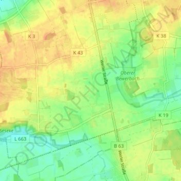 Topografische Karte Osterflierich, Höhe, Relief