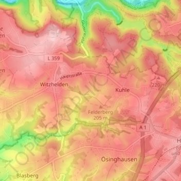 Topografische Karte Altenbach, Höhe, Relief