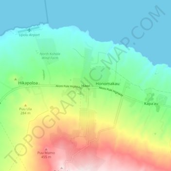 Topografische Karte Hawi, Höhe, Relief