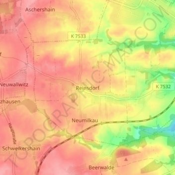 Topografische Karte Reinsdorf, Höhe, Relief