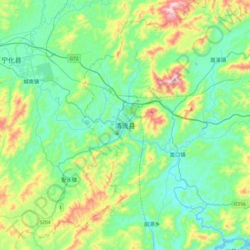 Topografische Karte 清流县, Höhe, Relief