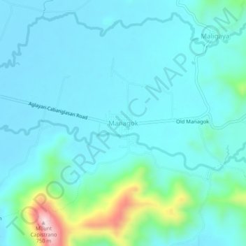 Topografische Karte Managok, Höhe, Relief