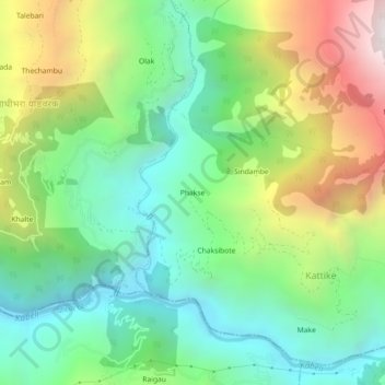 Topografische Karte Phakse, Höhe, Relief