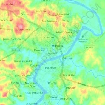 Topografische Karte Lajeado, Höhe, Relief