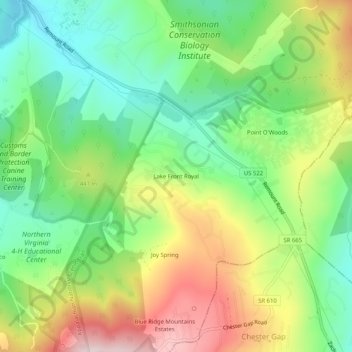 Topografische Karte Lake Front Royal, Höhe, Relief