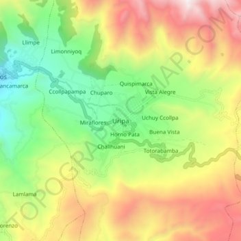 Topografische Karte Uripa, Höhe, Relief