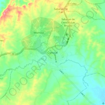 Topografische Karte Corozal, Höhe, Relief