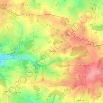 Topografische Karte Les Bordes, Höhe, Relief