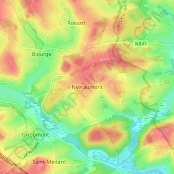 Topografische Karte Nevraumont, Höhe, Relief