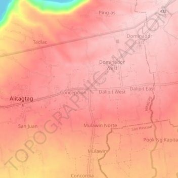 Topografische Karte Pinagkurusan, Höhe, Relief