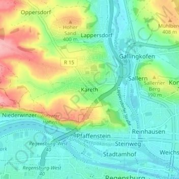 Topografische Karte Kareth, Höhe, Relief