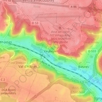 Topografische Karte Vauboyen, Höhe, Relief
