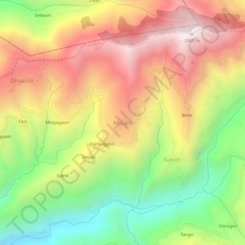 Topografische Karte Miyani, Höhe, Relief