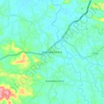 Topografische Karte Vadakkenchery, Höhe, Relief