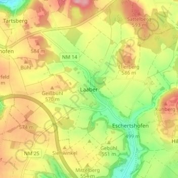 Topografische Karte Laaber, Höhe, Relief