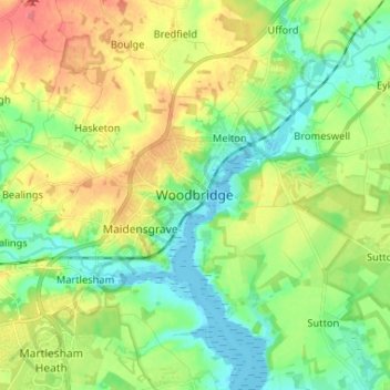 Topografische Karte Woodbridge, Höhe, Relief