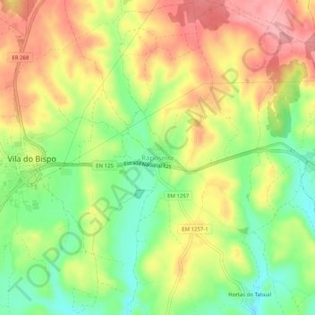 Topografische Karte Raposeira, Höhe, Relief