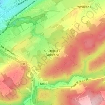 Topografische Karte Champlon-Famenne, Höhe, Relief