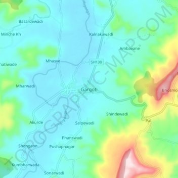 Topografische Karte Gargoti, Höhe, Relief