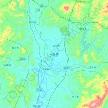 Topografische Karte Xingguo, Höhe, Relief