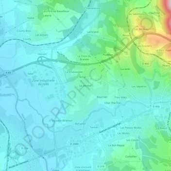 Topografische Karte Le Verdier, Höhe, Relief